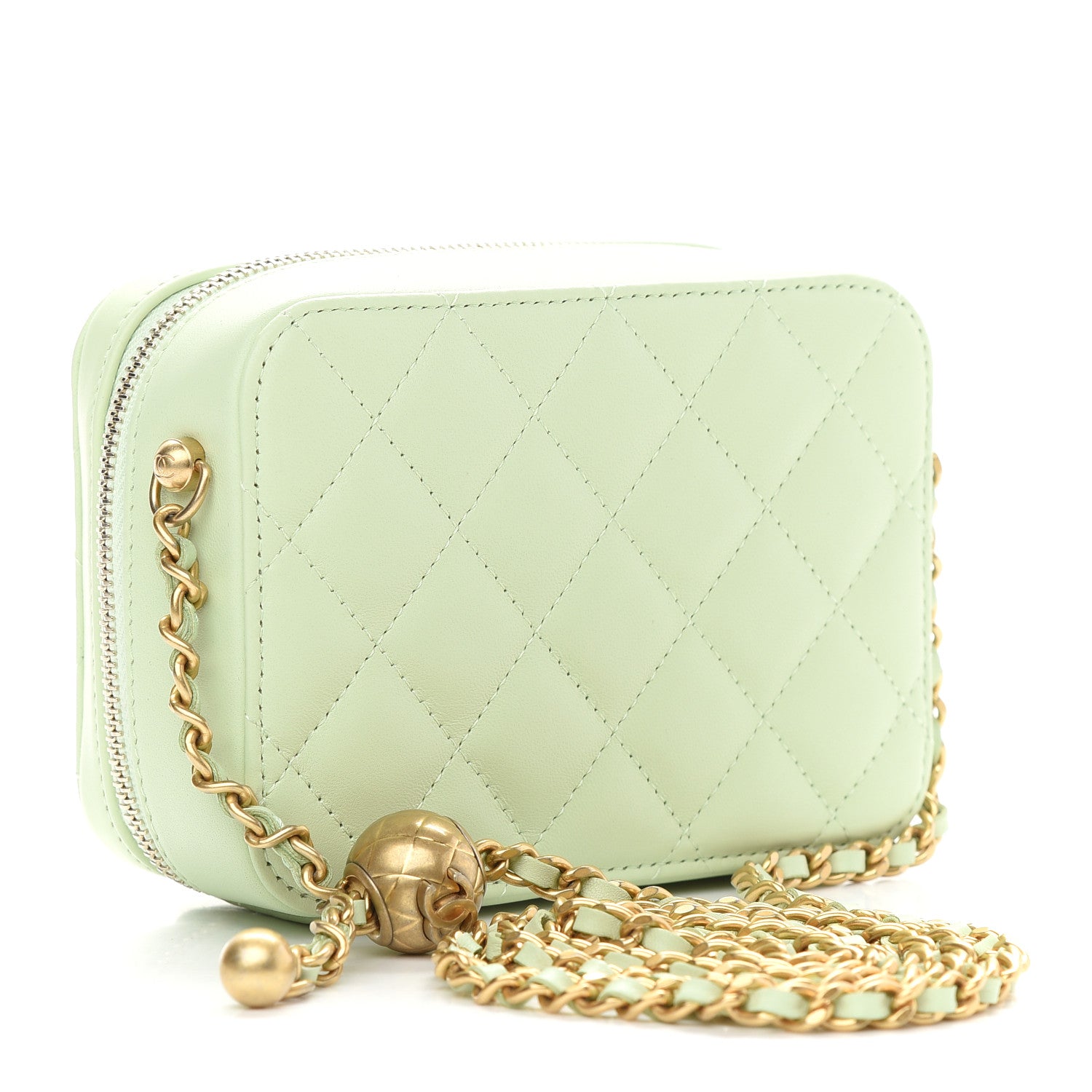 Chanel Lambskin Quilted CC Pearl Crush Camera Case Light Green 3 of 10