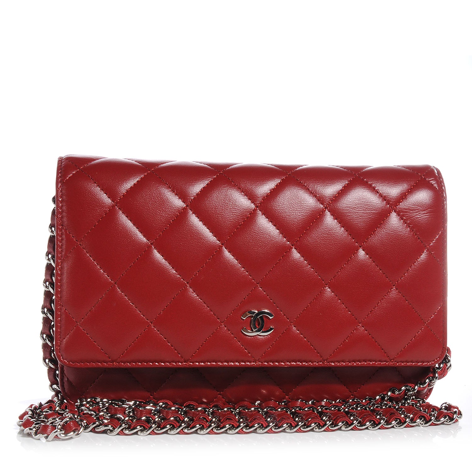 Chanel Lambskin Quilted Wallet On Chain WOC Red 1 of 9