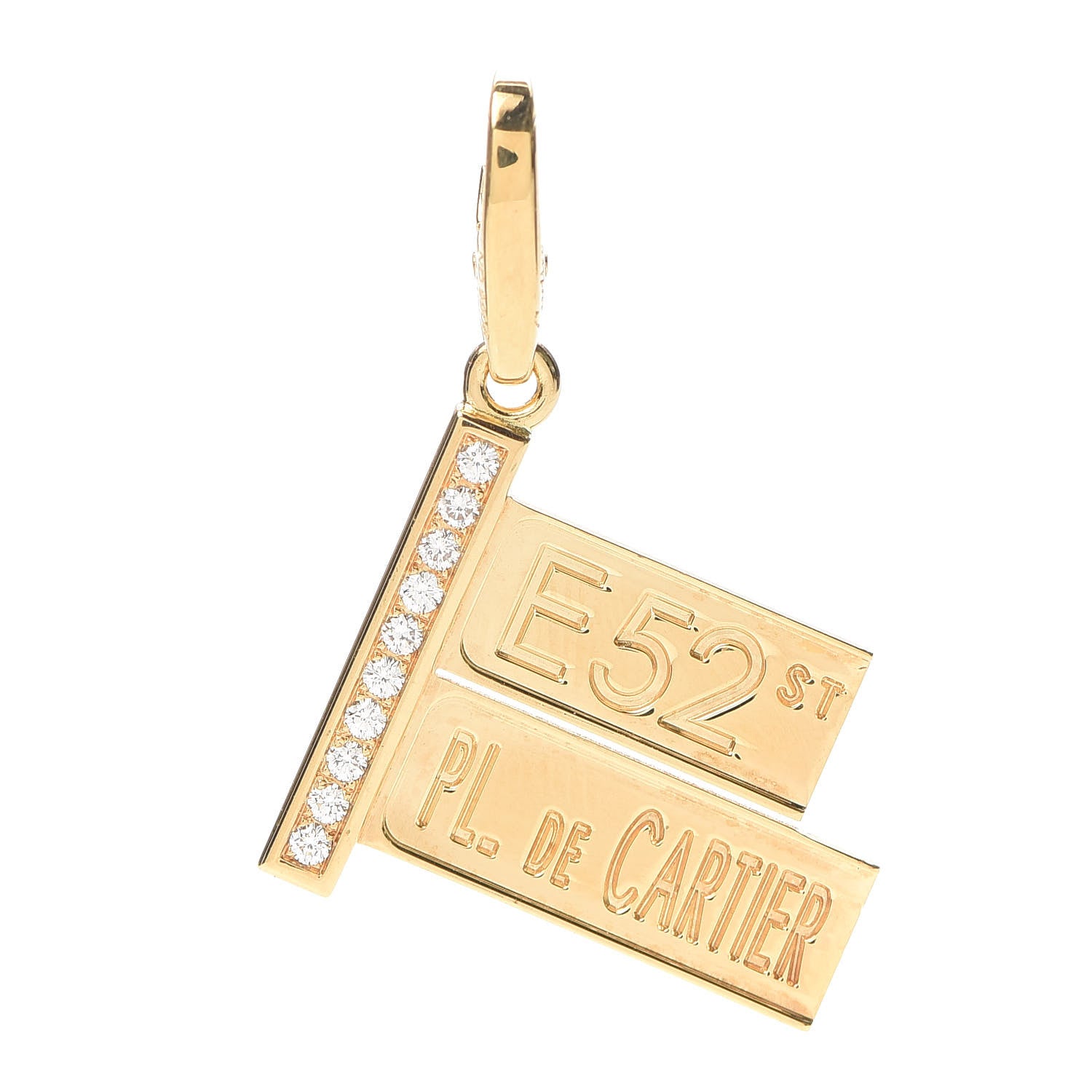 Cartier 18K Yellow Gold Diamond 52nd Street Sign Charm Pendant 1 of 4