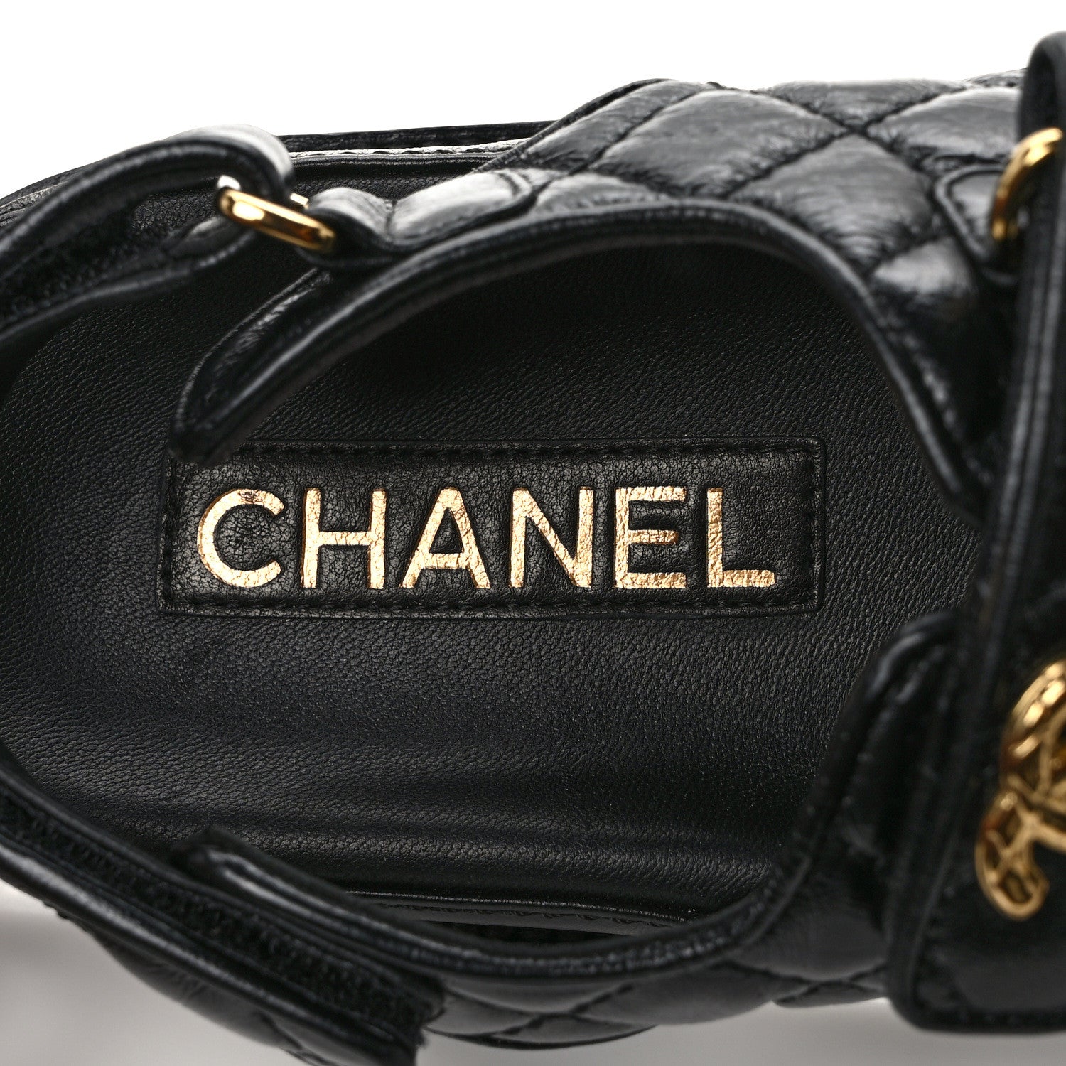 Chanel Lambskin Lambskin Quilted Velcro Dad Sandals 37 Black 7 of 8