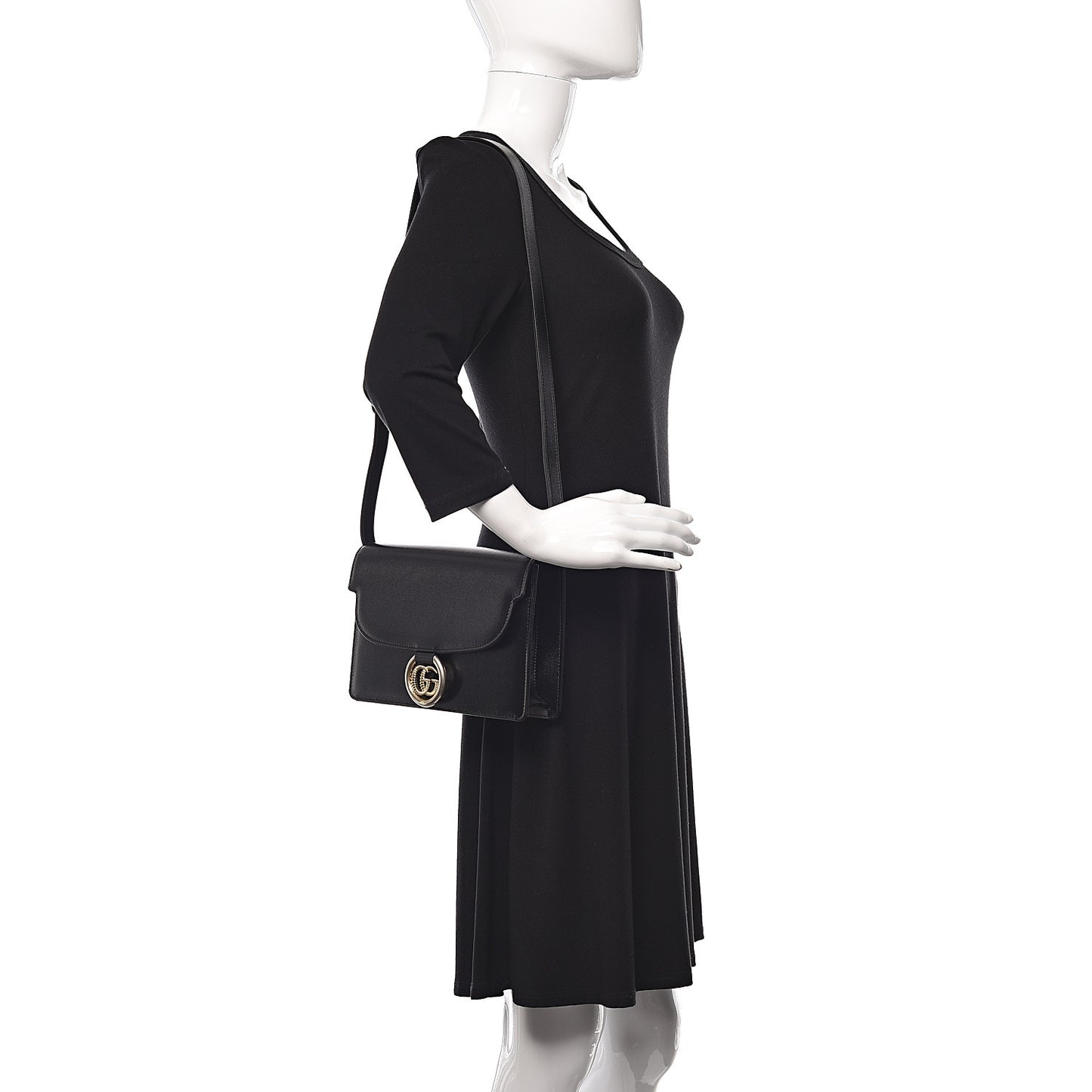 Textured Calfskin Small Torchon GG Ring Shoulder Bag Black