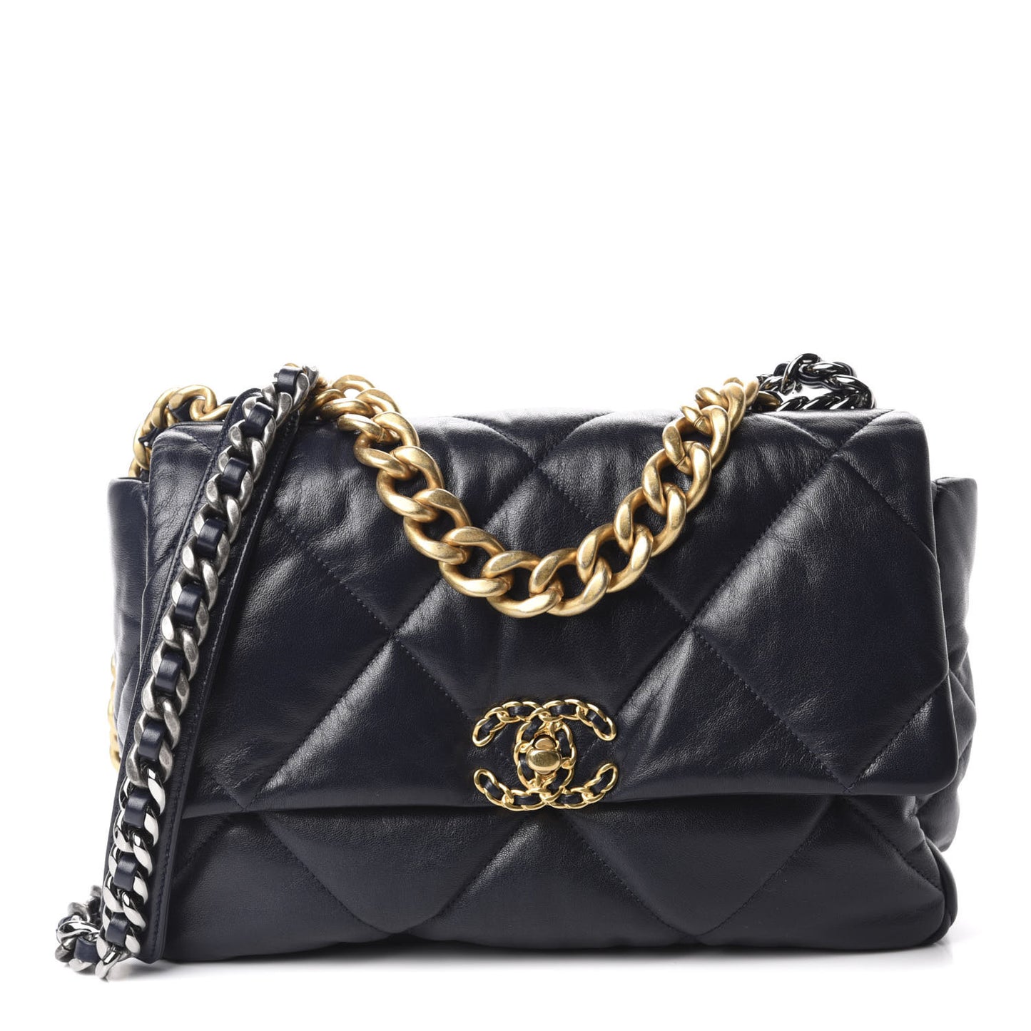 Goatskin Quilted Large 19 Flap Navy Blue