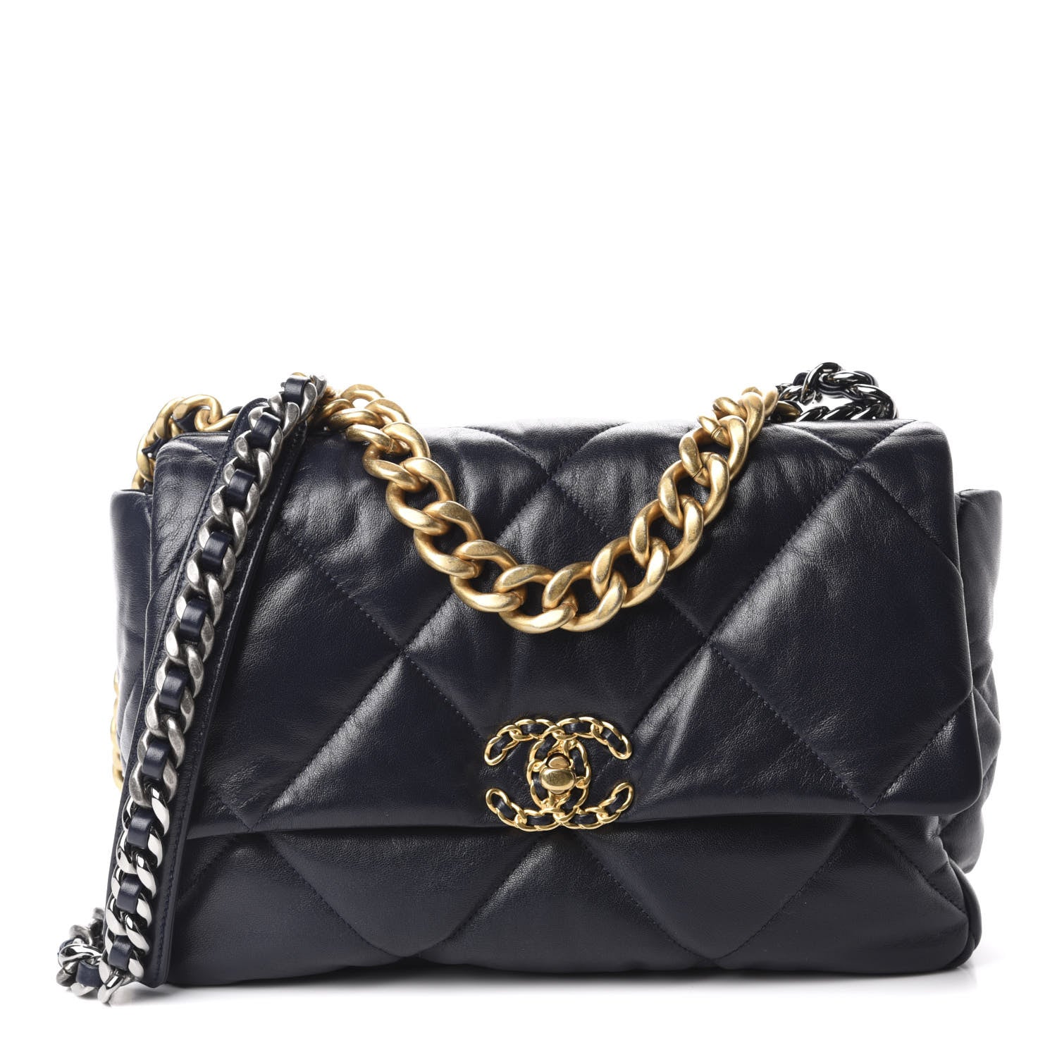 Chanel Goatskin Quilted Large 19 Flap Navy Blue 1 of 10