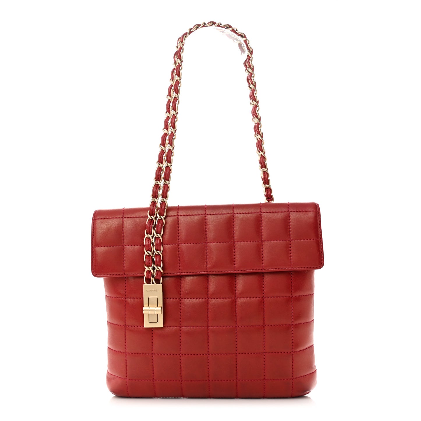 Lambskin Chocolate Bar Mademoiselle Flap Shoulder Bag Red