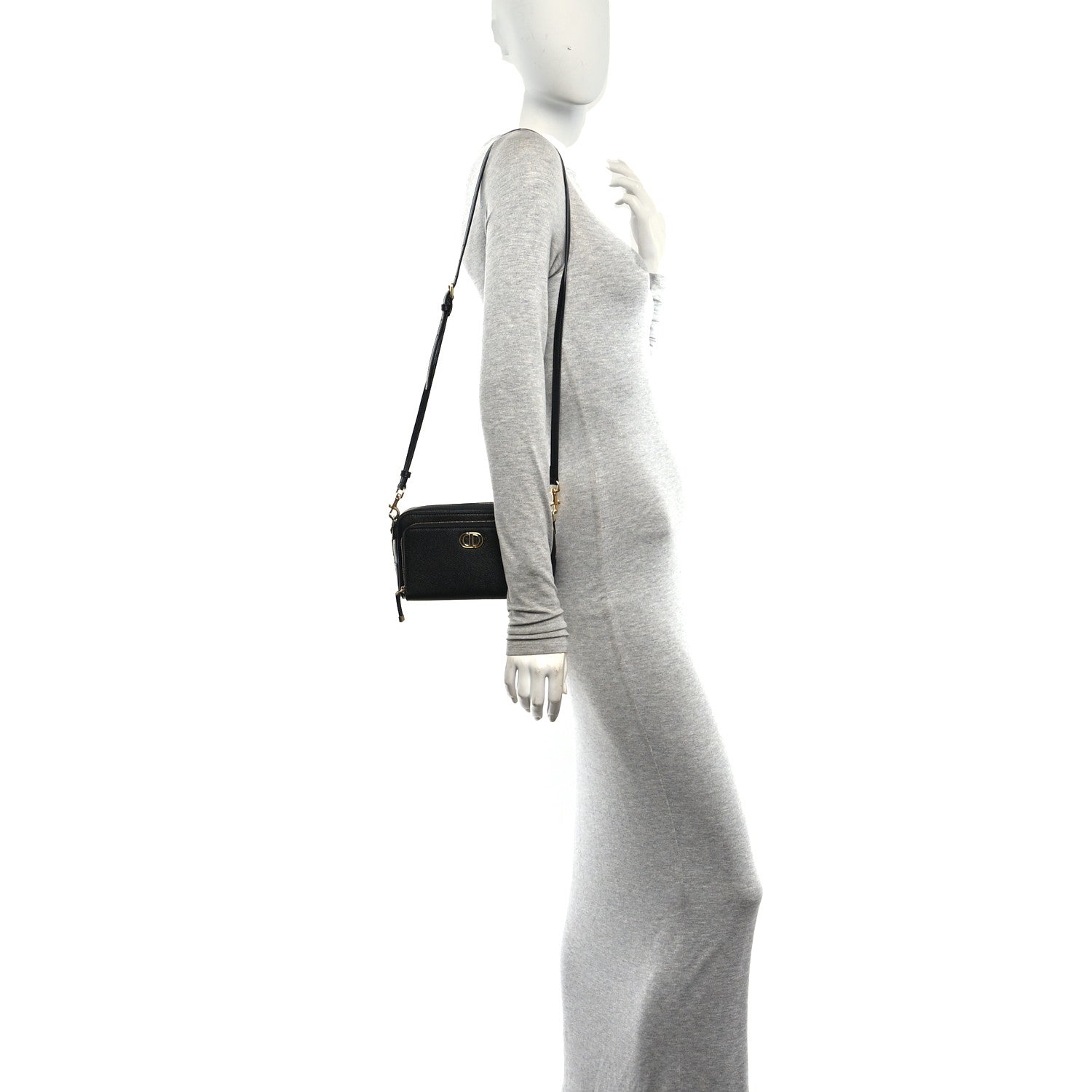 Christian Dior Grained Calfskin Caro Double Pouch Black 2 of 10