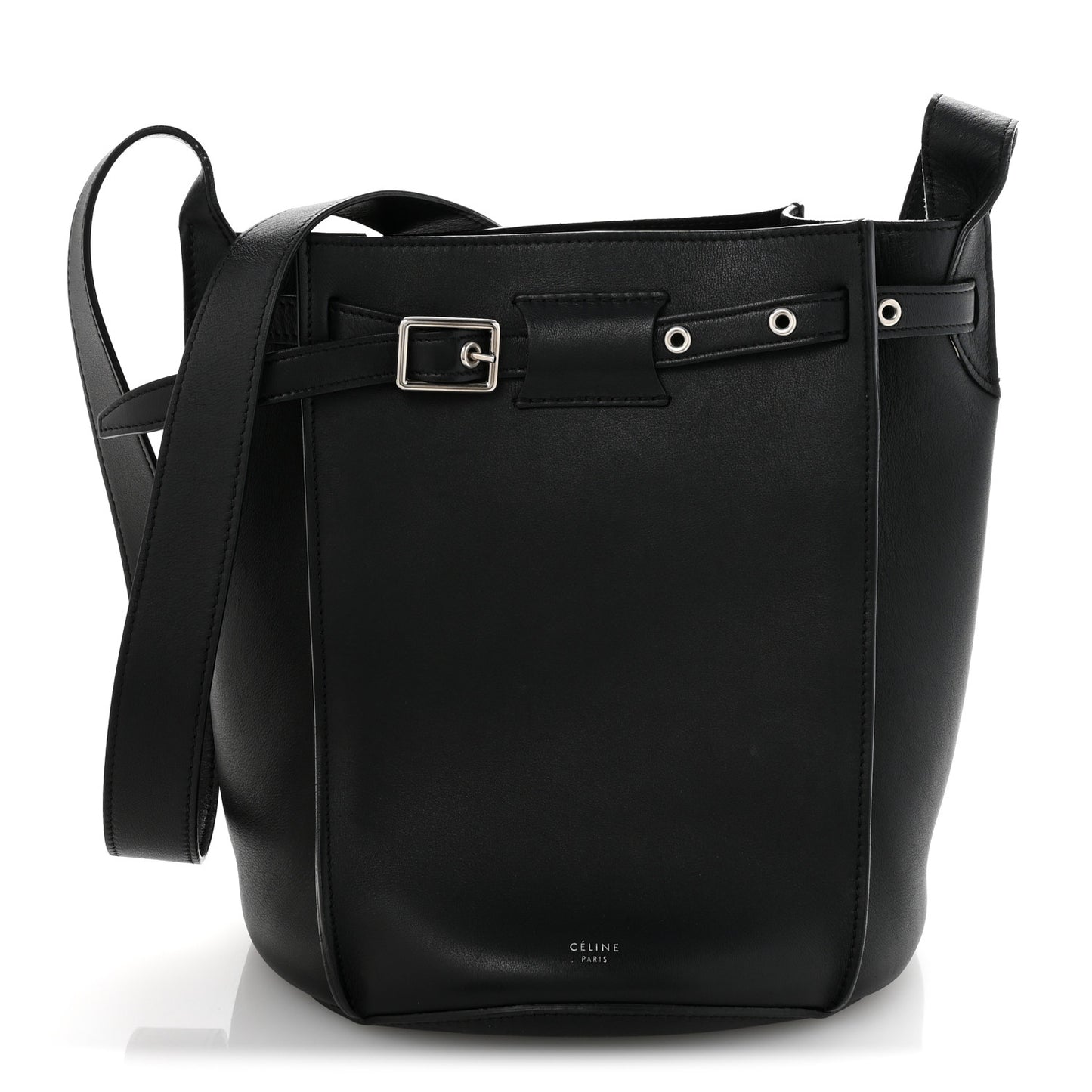 Supple Grained Calfskin Long Strap Big Bag Bucket Black