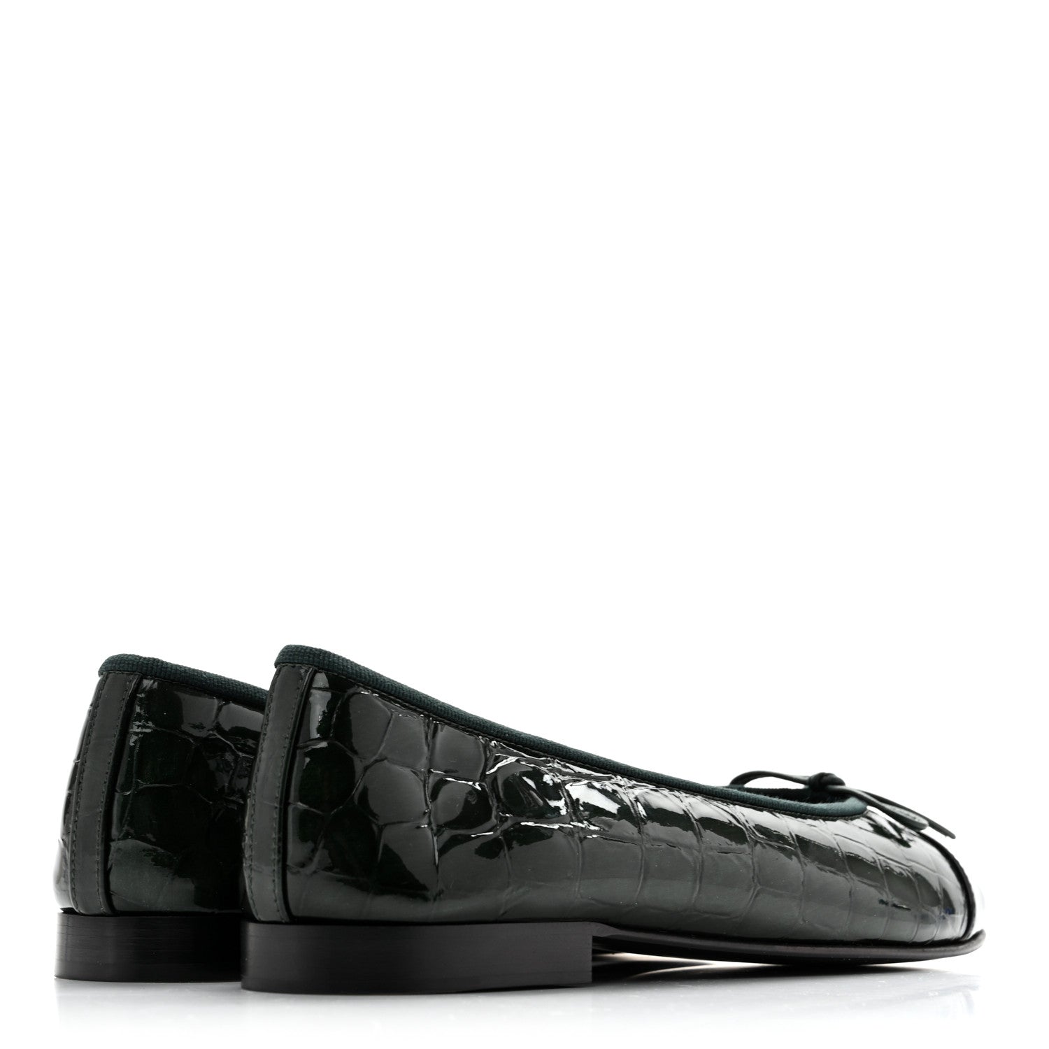 Chanel Patent Calfskin Crocodile Embossed Ballerina Flats 37 Dark Green Black 5 of 10