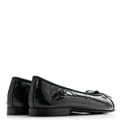 Chanel Patent Calfskin Crocodile Embossed Ballerina Flats 37 Dark Green Black 5 of 10