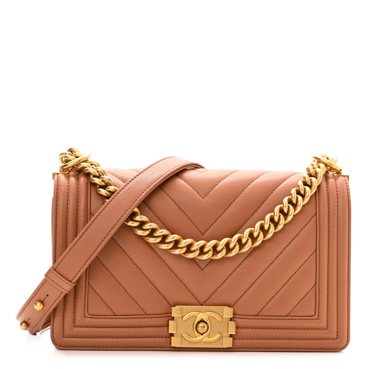 Caviar Chevron Quilted Medium Boy Flap Brown