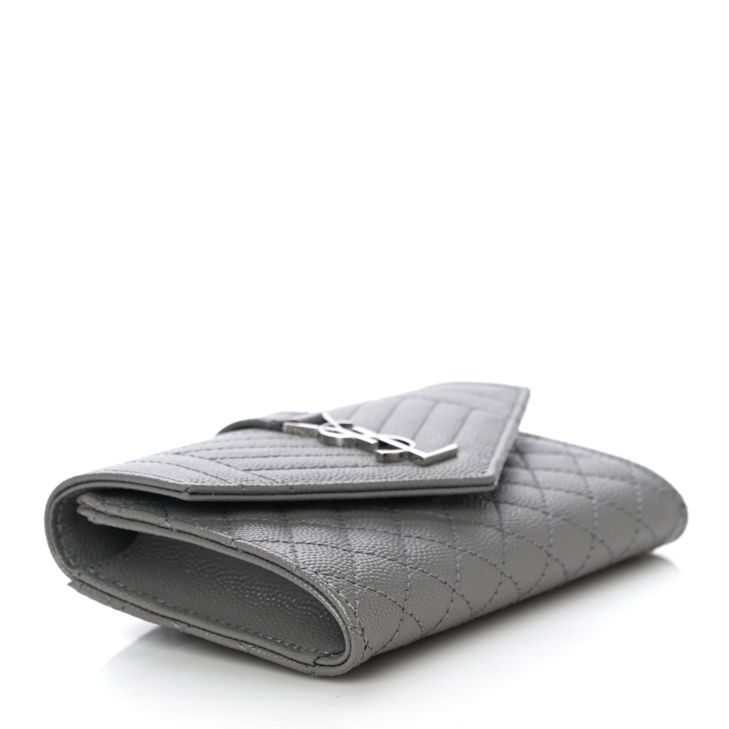 Saint Laurent Grain De Poudre Textured Mixed Matelasse Triquilt Small Monogram Envelope Wallet New Stone 4 of 10