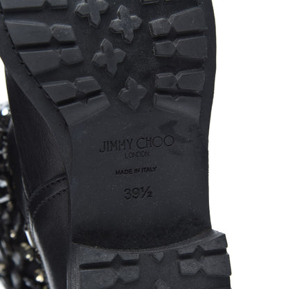 Jimmy Choo Calfskin Crystal Embellished Youth Biker Boots 39.5 Black 7 of 7