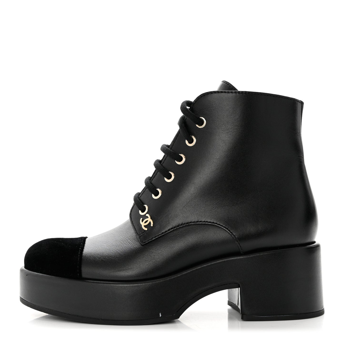 Calfskin Velvet CC Cap Toe Boots 38 Black
