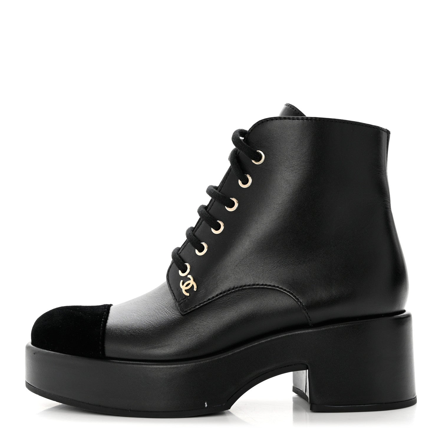 Chanel Calfskin Velvet CC Cap Toe Boots 38 Black 1 of 10
