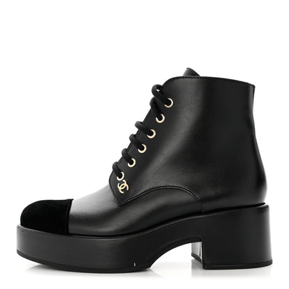 Chanel Calfskin Velvet CC Cap Toe Boots 38 Black 1 of 10