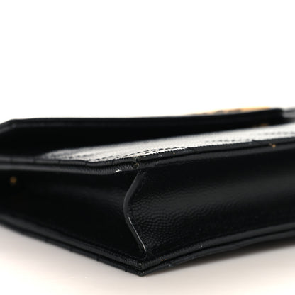 Saint Laurent Grain De Poudre Matelasse Chevron Monogram Envelope Chain Wallet Black 8 of 11
