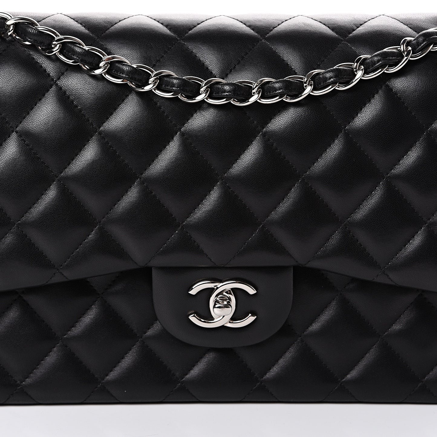 Lambskin Quilted Jumbo Double Flap Black