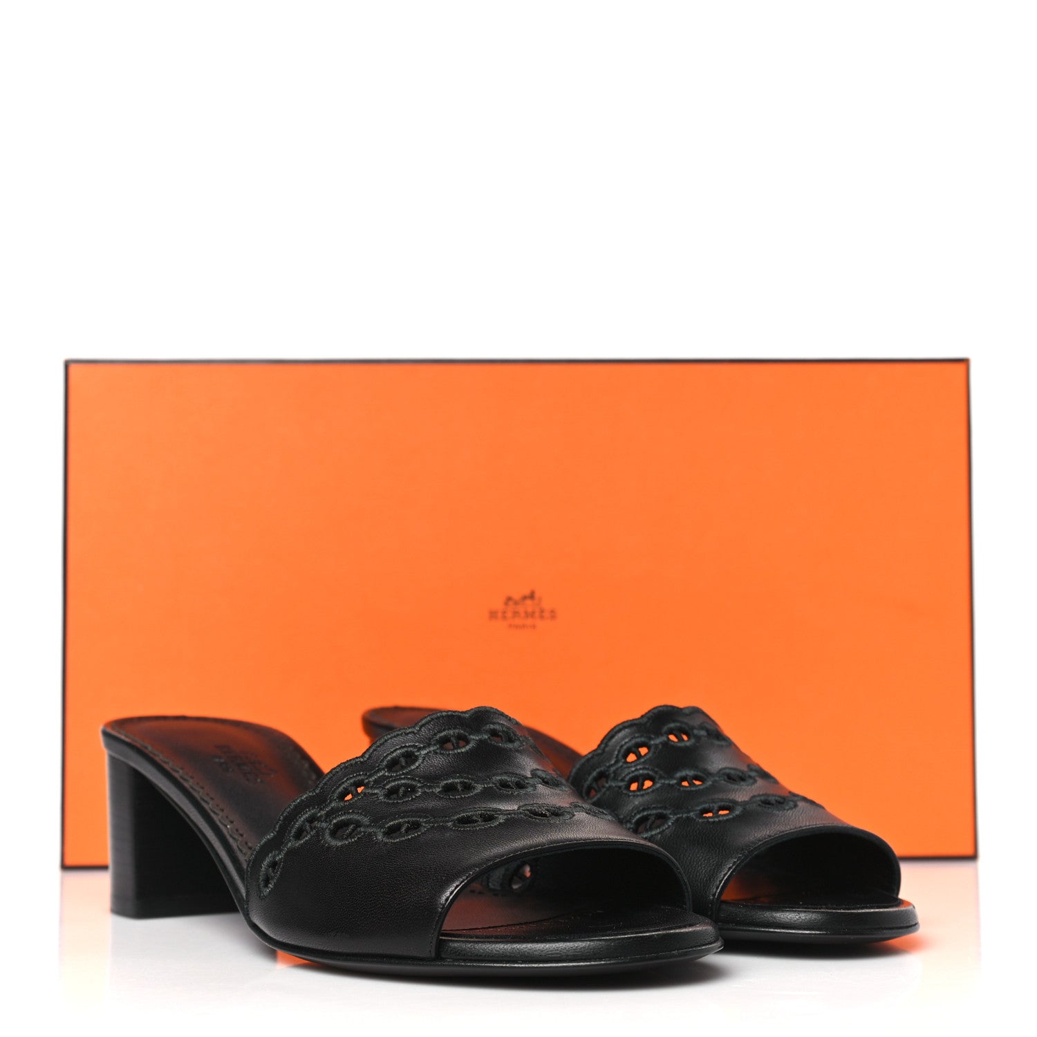 Hermes Lambskin Embroidered Gwladys Sandals 37.5 Black 9 of 9