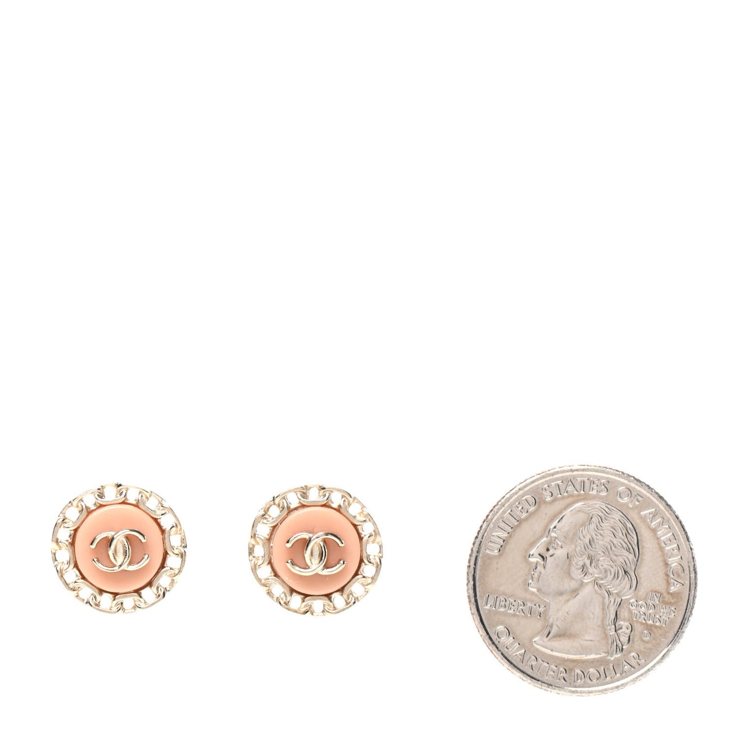 Resin Chain CC Round Earrings Gold Pink