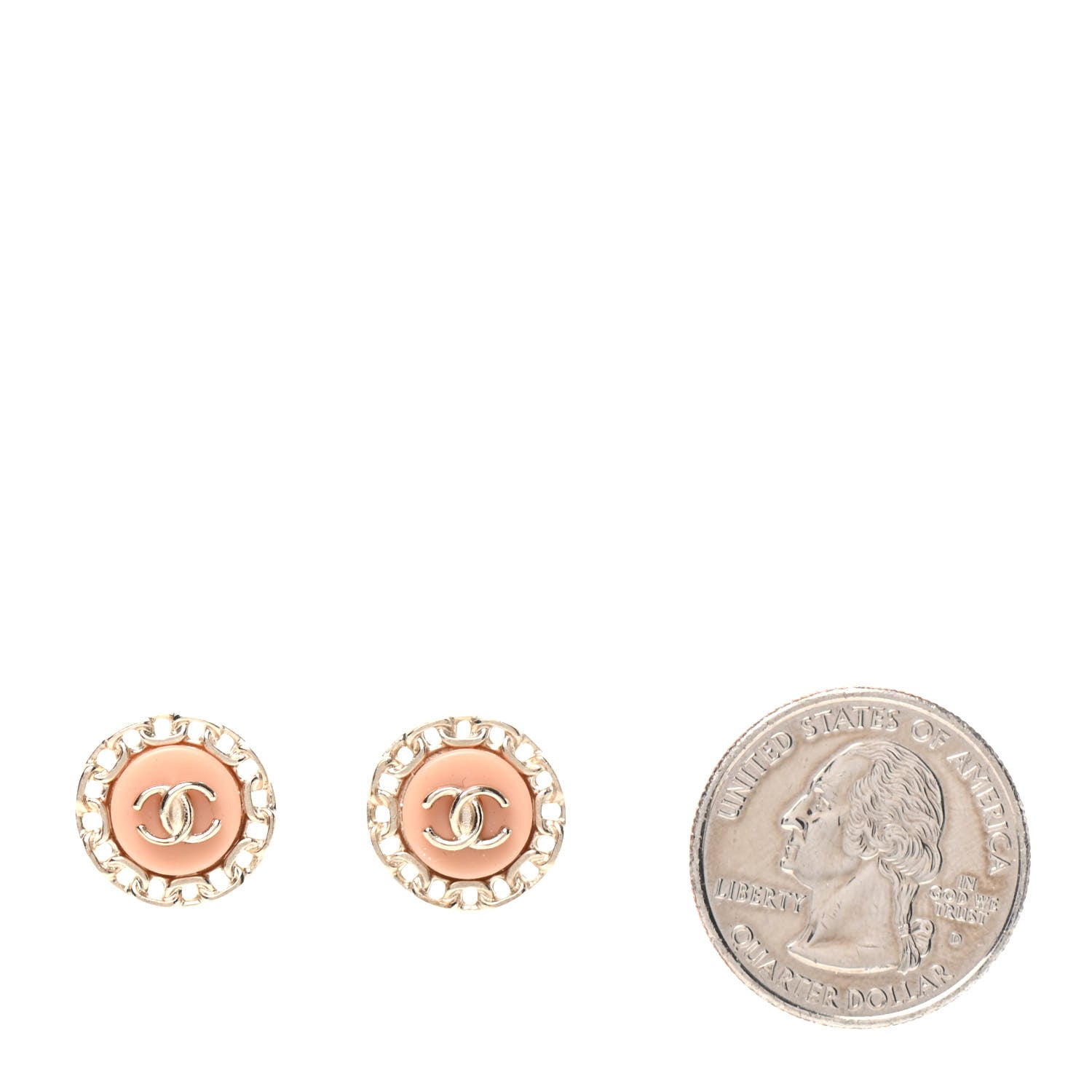 Chanel Resin Chain CC Round Earrings Gold Pink 2 of 5