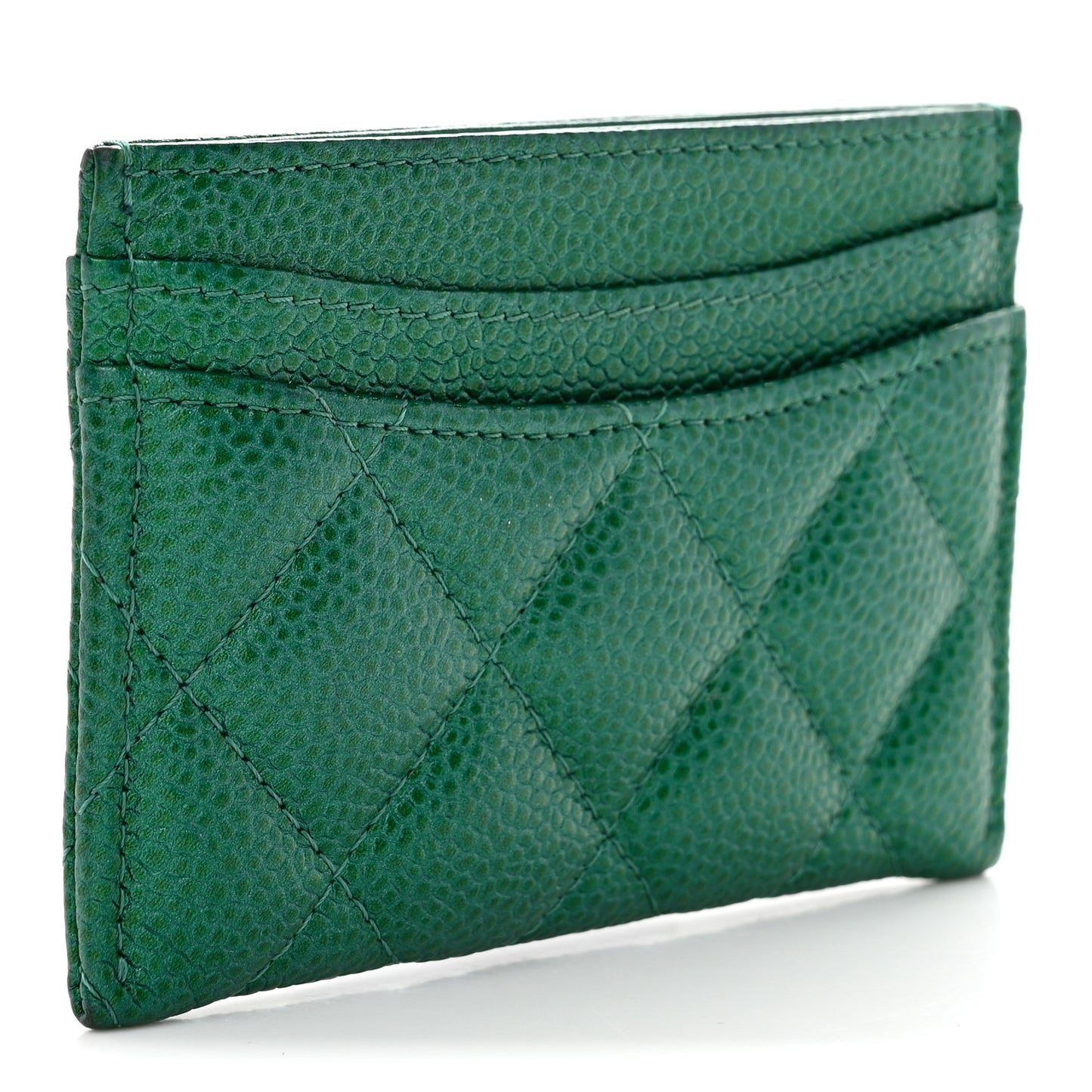 Metallic Caviar Quilted Card Holder Green