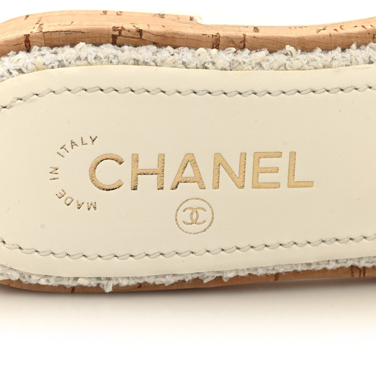 Tweed Cork CC Chain Mule Sandal 38 White
