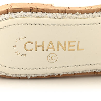Chanel Tweed Cork CC Chain Mule Sandal 38 White 8 of 9