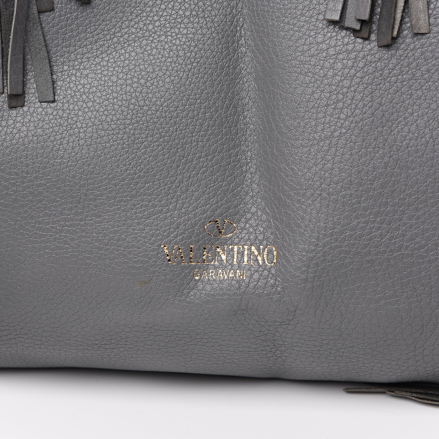 Valentino Garavani Grained Calfskin C-Rockee Fringe Tote Grey 11 of 15