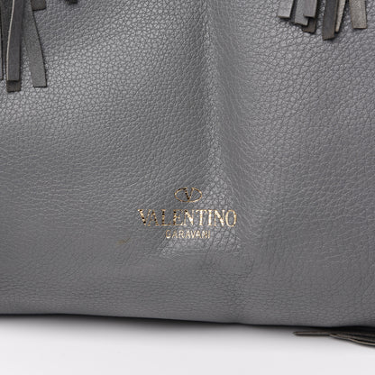 Valentino Garavani Grained Calfskin C-Rockee Fringe Tote Grey 11 of 15