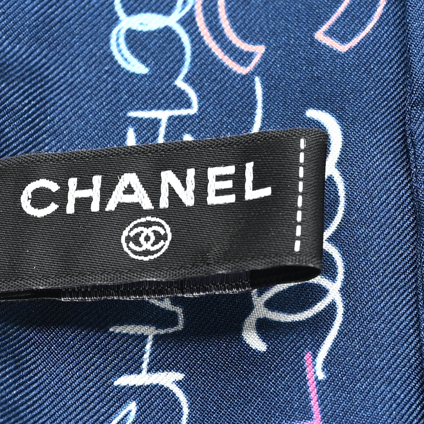 Silk Twill CC Logo Slim Bandeau Scarf Navy Blue Multicolor