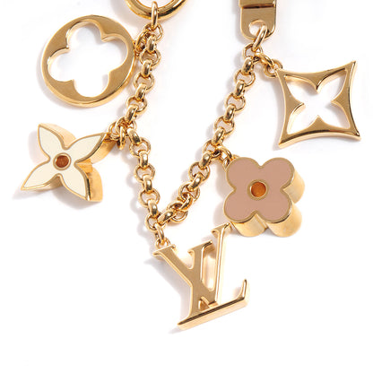 Louis Vuitton Brass Enamel Fleur De Monogram Bag Charm Chain Gold 4 of 6