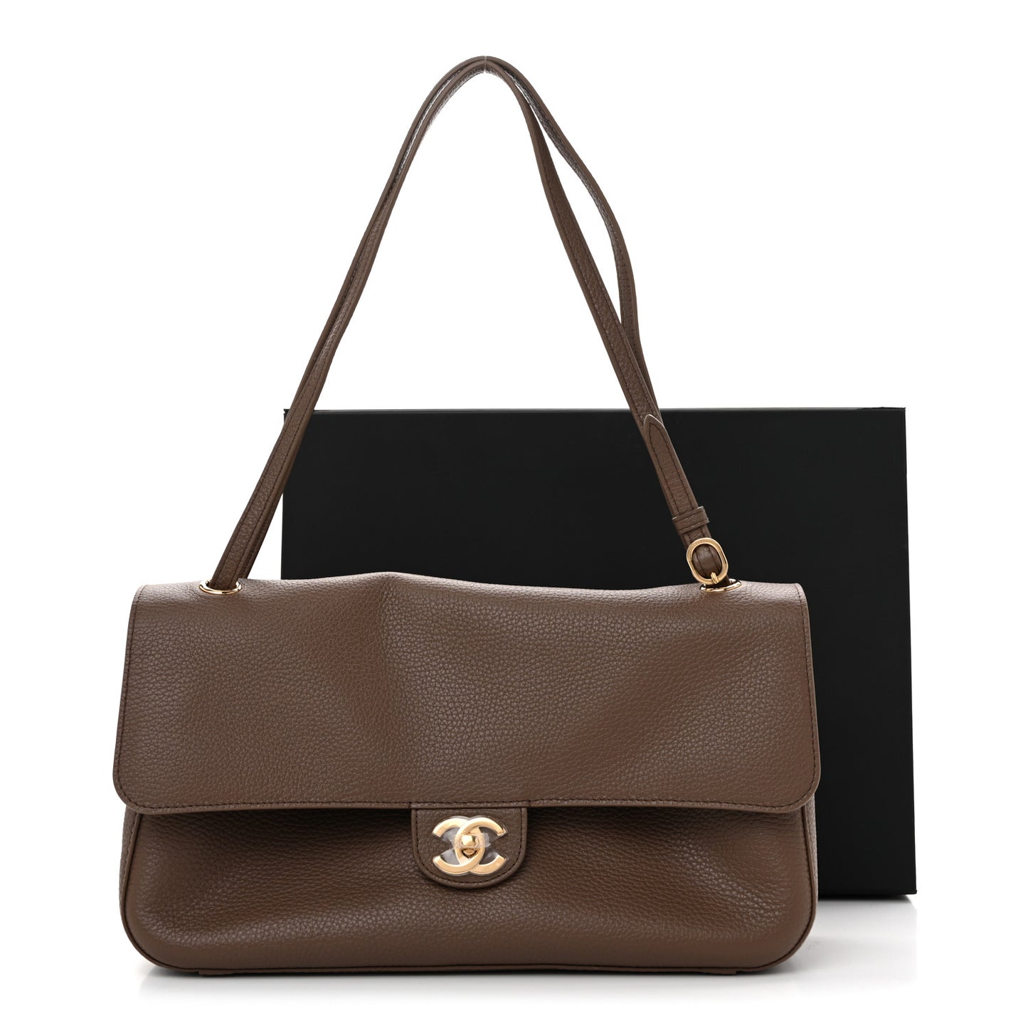 Grained Calfskin Small Souplissimo Maxi Flap Light Brown