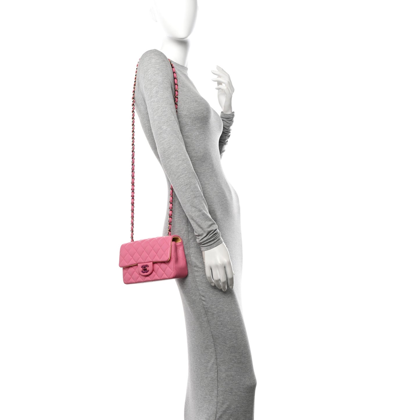 Lambskin Quilted Mini Rectangular Flap Pink Yellow