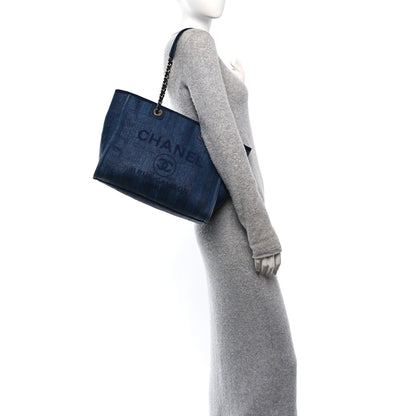 Chanel Mixed Fibers Striped Small Deauville Tote Navy Blue 2 of 12
