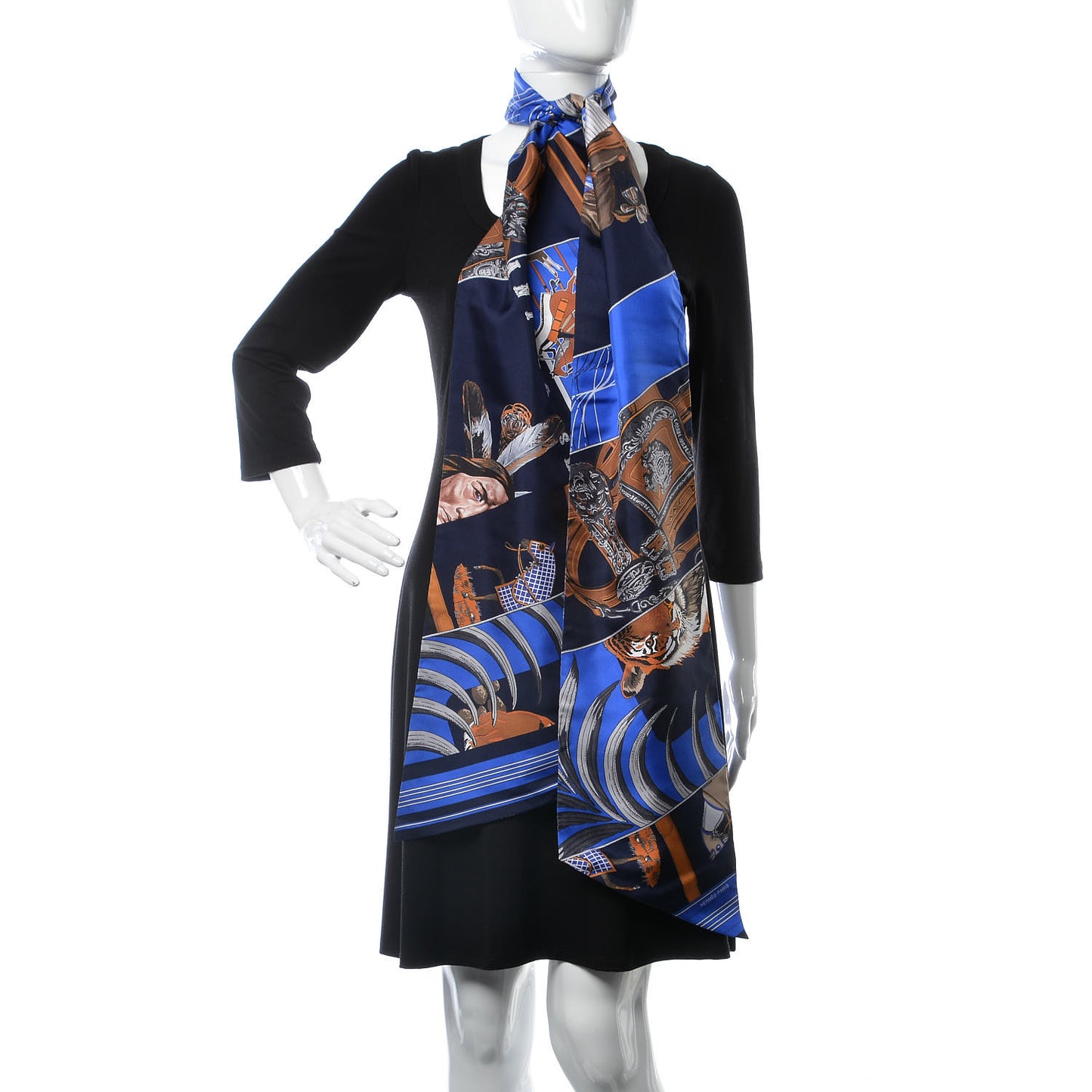 Silk Carre En Carres Maxi Twilly Marine Klein Brun