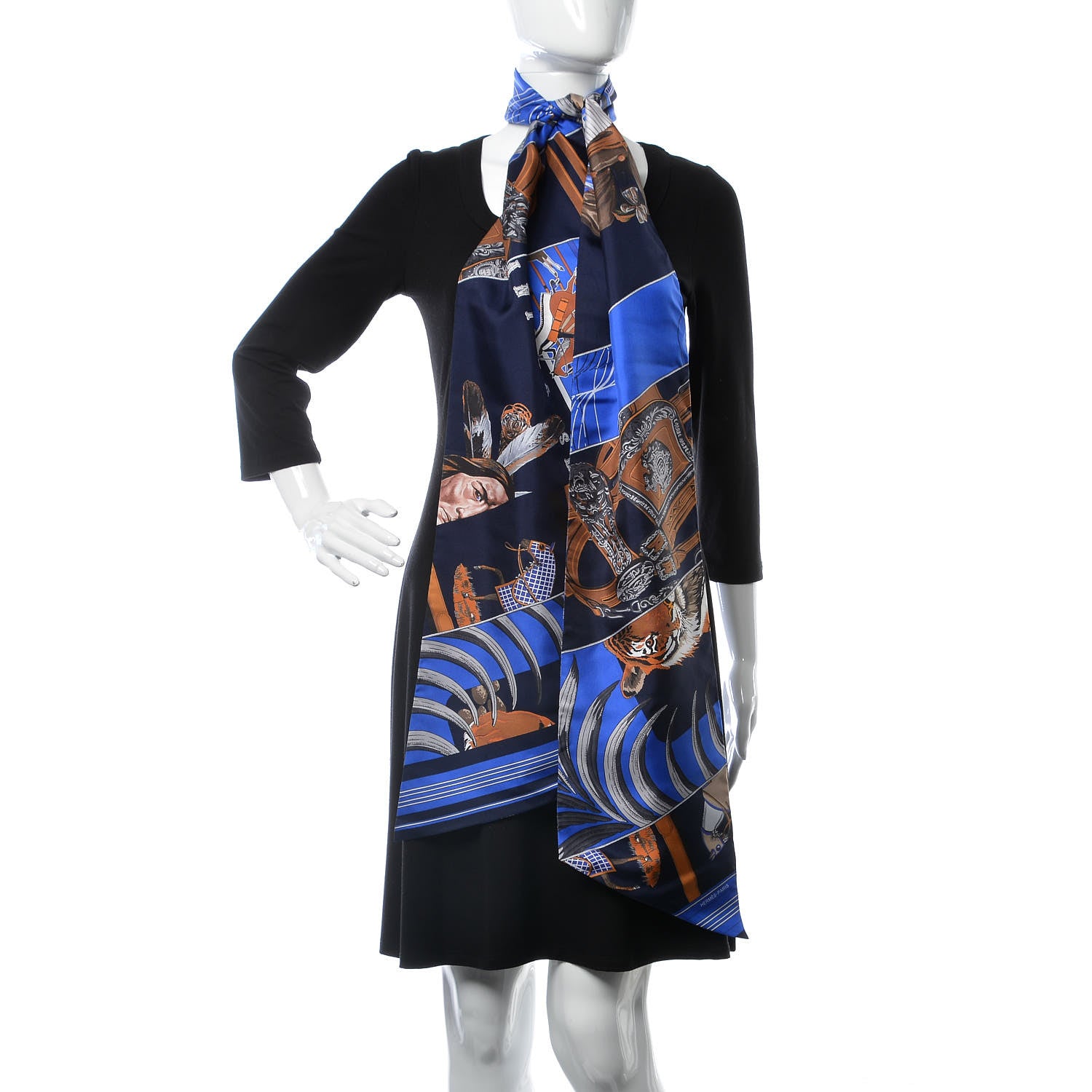 Hermes Silk Carre En Carres Maxi Twilly Marine Klein Brun 2 of 5