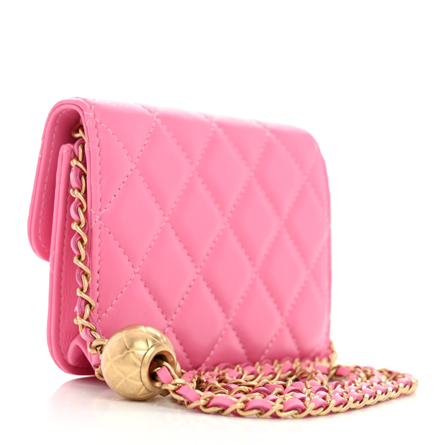 Lambskin Quilted Pearl Crush Clutch With Chain Pink