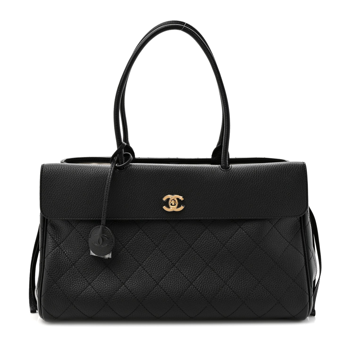 Grained Calfskin Stitched Urban Essentials Shopping Bag Black