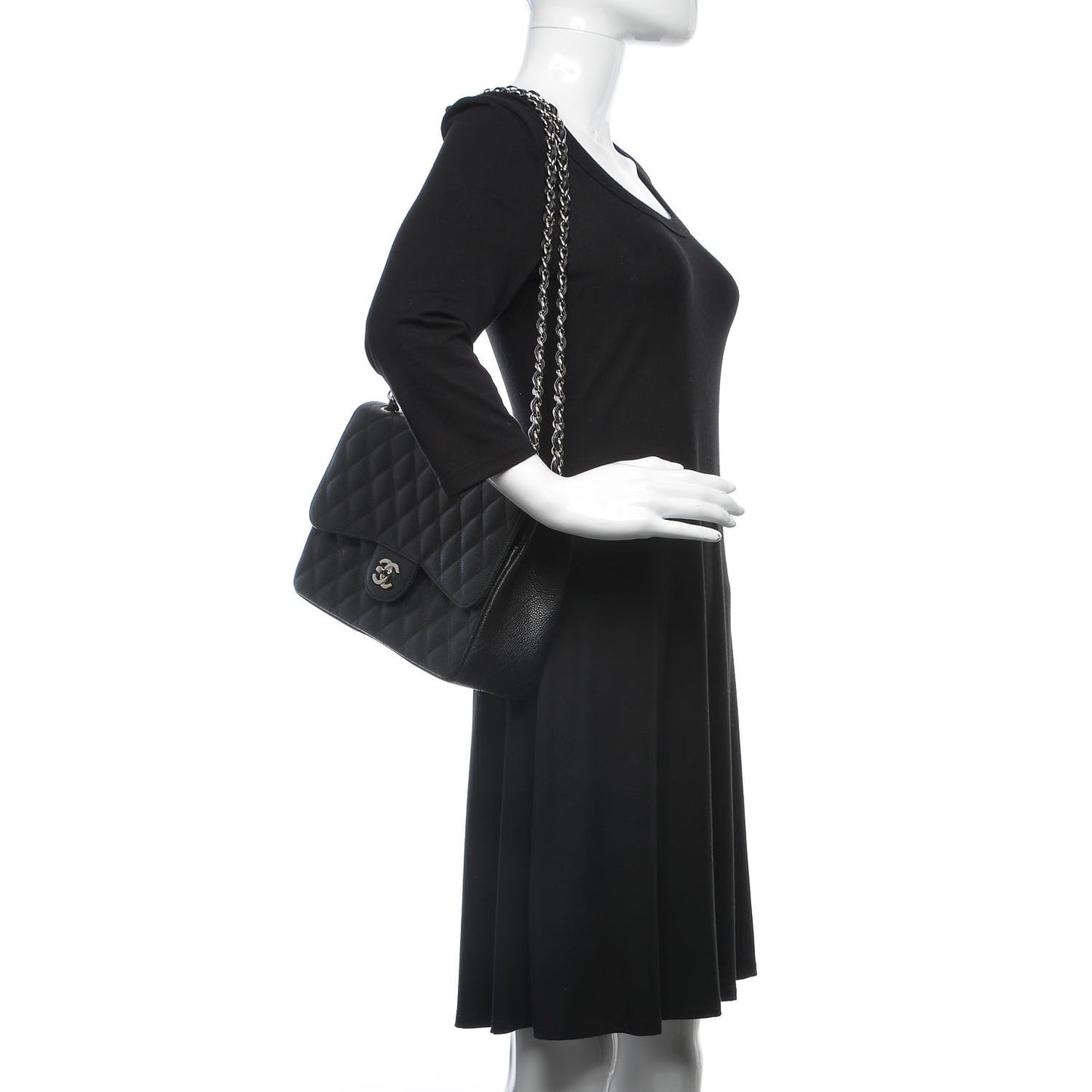 Caviar Quilted Jumbo Double Flap Black