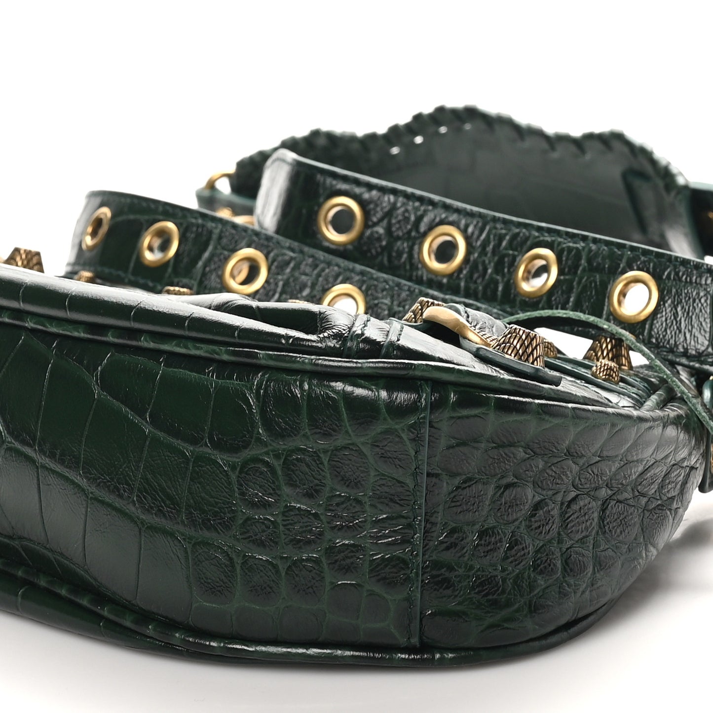 Extra Supple Calfskin Crocodile Embossed Le Cagole Shoulder Bag XS Forest Green
