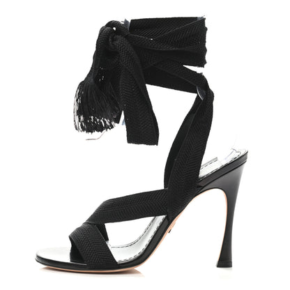 Christian Dior Canvas Ankle Wrap Sandals 39.5 Black 1 of 4