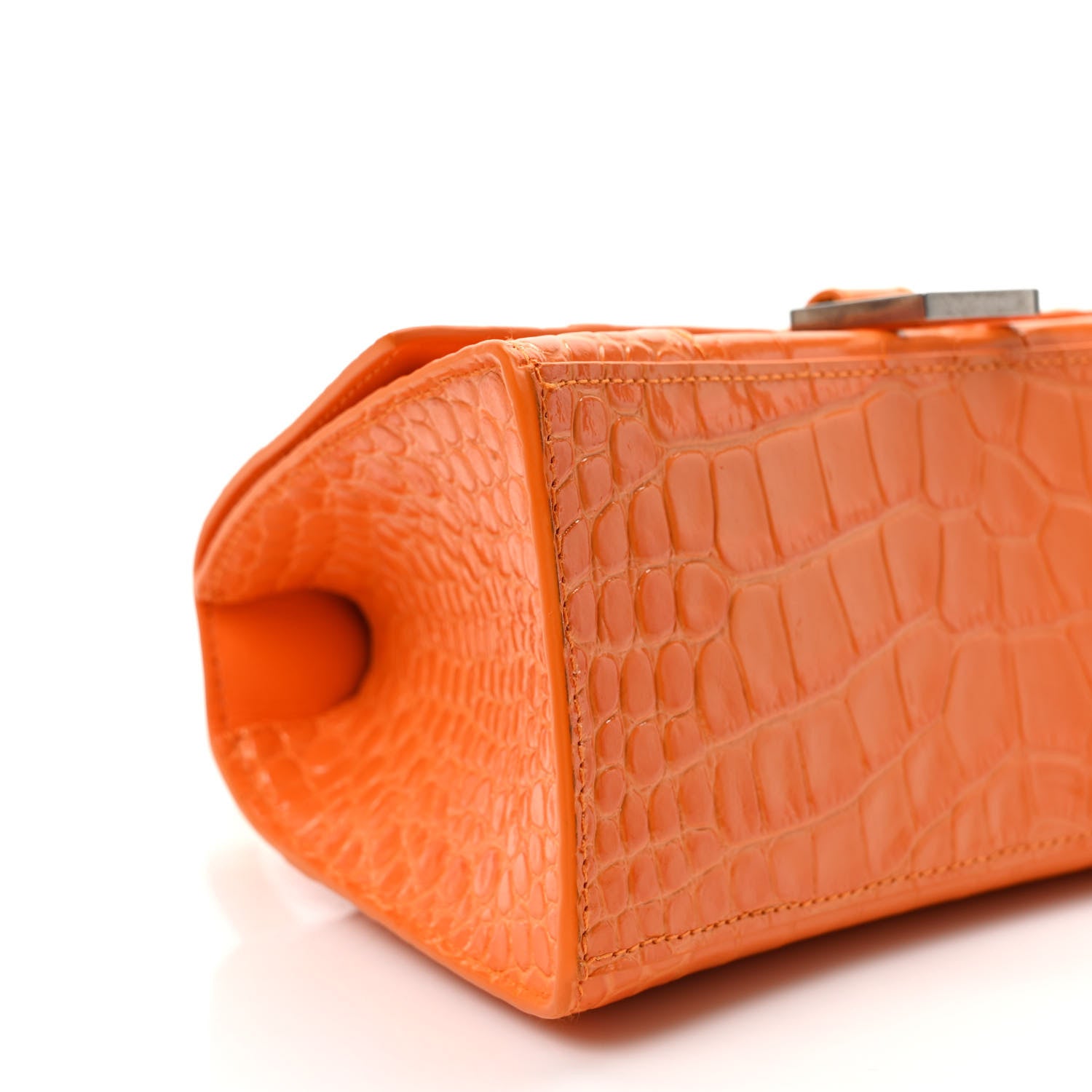 Balenciaga Shiny Calfskin Crocodile Embossed Small Hourglass Top Handle Bag Pop Orange 9 of 10