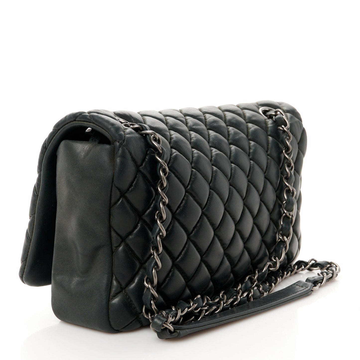 Iridescent Calfskin Small New Bubble Quilt Flap Anthracite
