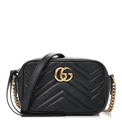 Gucci Calfskin Matelasse Mini GG Marmont Chain Shoulder Bag Black 1 of 4