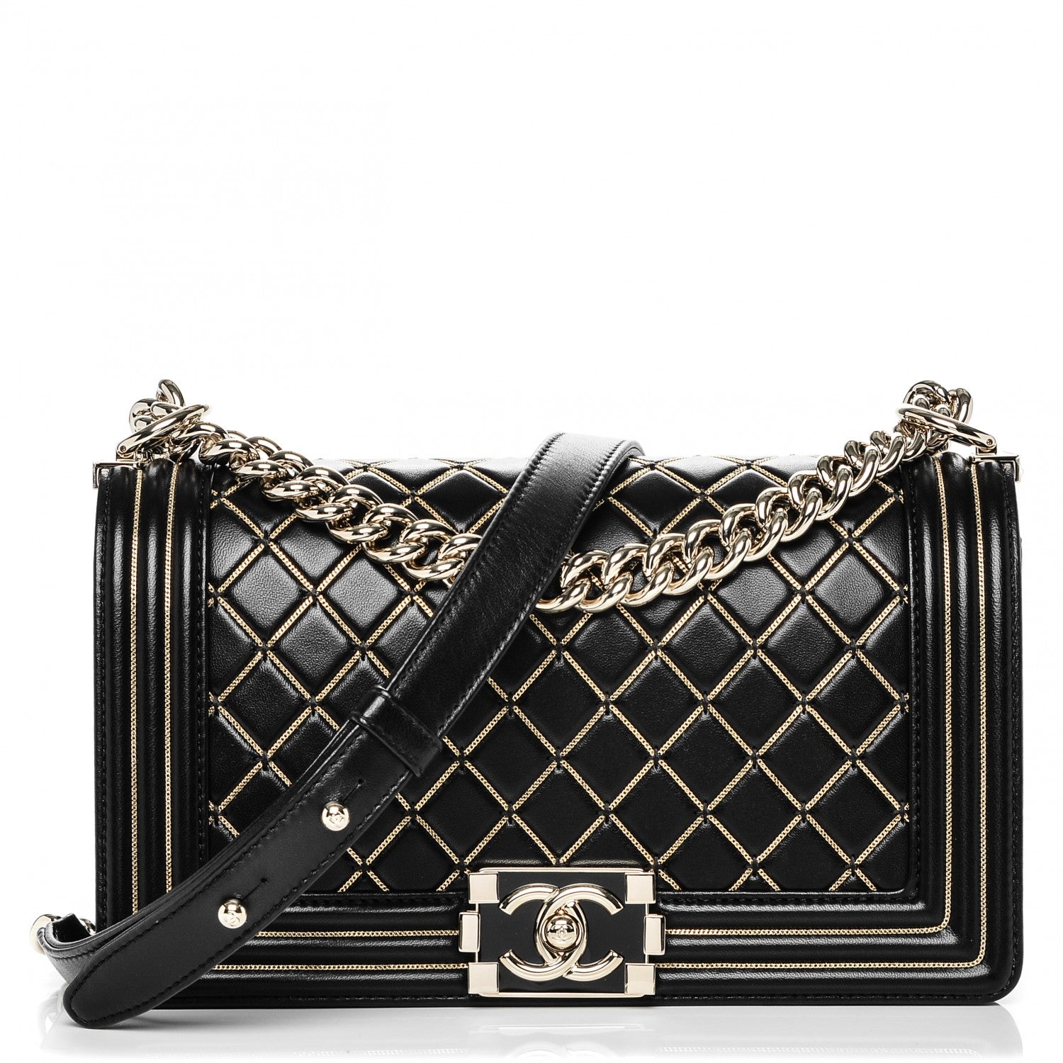 Chanel Lambskin Chain Quilted Medium Boy Flap Black 1 of 7