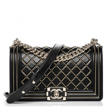 Chanel Lambskin Chain Quilted Medium Boy Flap Black 1 of 7