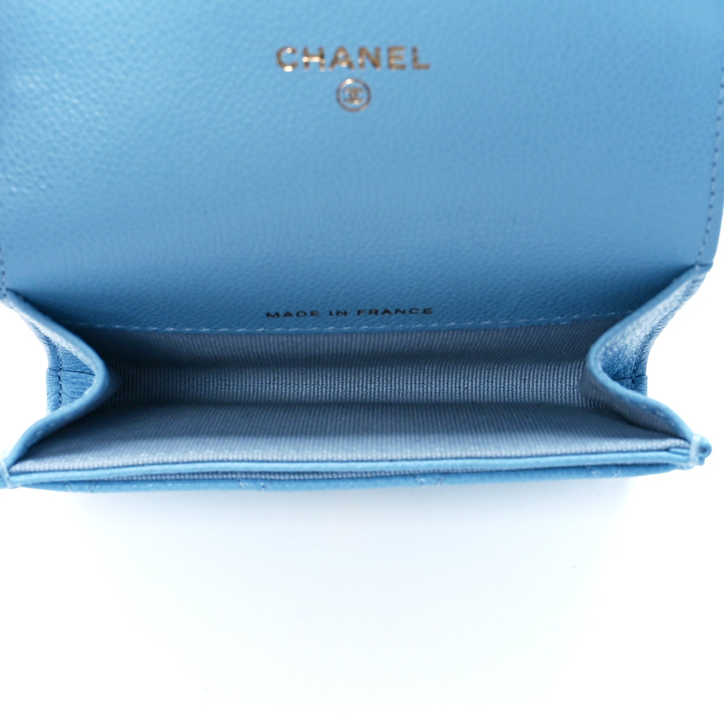 Caviar Quilted Flap Card Holder Wallet Light Blue