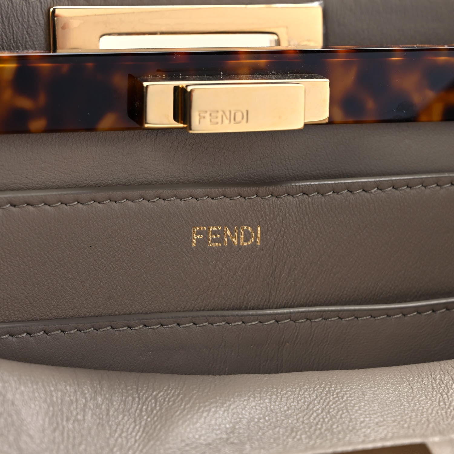 Fendi Vitello Seta Shiny Nappa Plexiglass Medium Peekaboo I SEE U Satchel Tortora 11 of 15