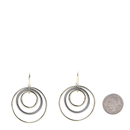 David Yurman Sterling Silver 18K Yellow Gold Mobile Triple Circle Earrings 2 of 4