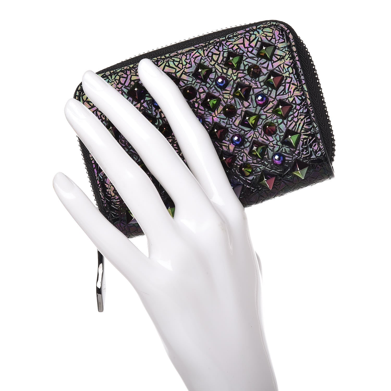 Christian Louboutin Metallic Patent Spikes Panettone Coin Purse Black Multicolor Metal 2 of 9