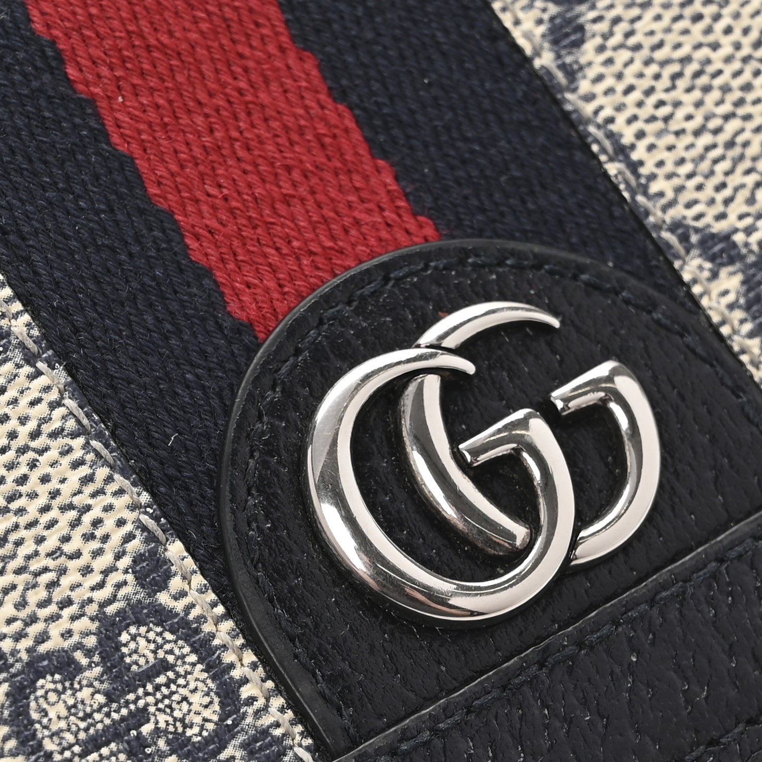 Gucci GG Supreme Monogram Textured Dollar Calfskin Web Ophidia Card Case Beige Blue 9 of 12
